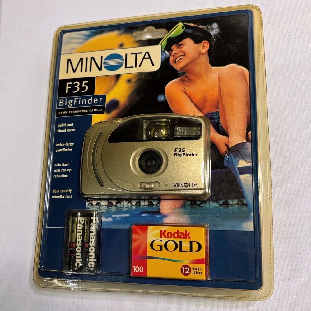 New Minolta F35 Big Finder Gold Point & Shoot 35mm Film Camera Vintage 90s Y2K